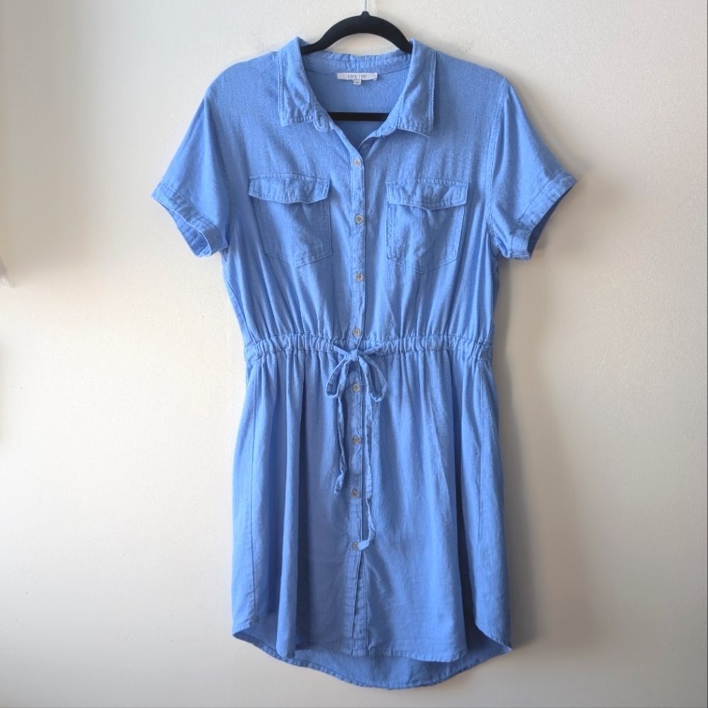Love Tree Terry Blue Linen Mini Dress Romper Size Large